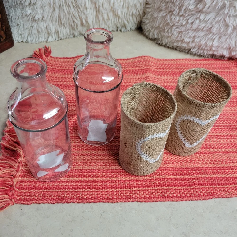 His and Hers wedding decoration bottles with burlap wrap